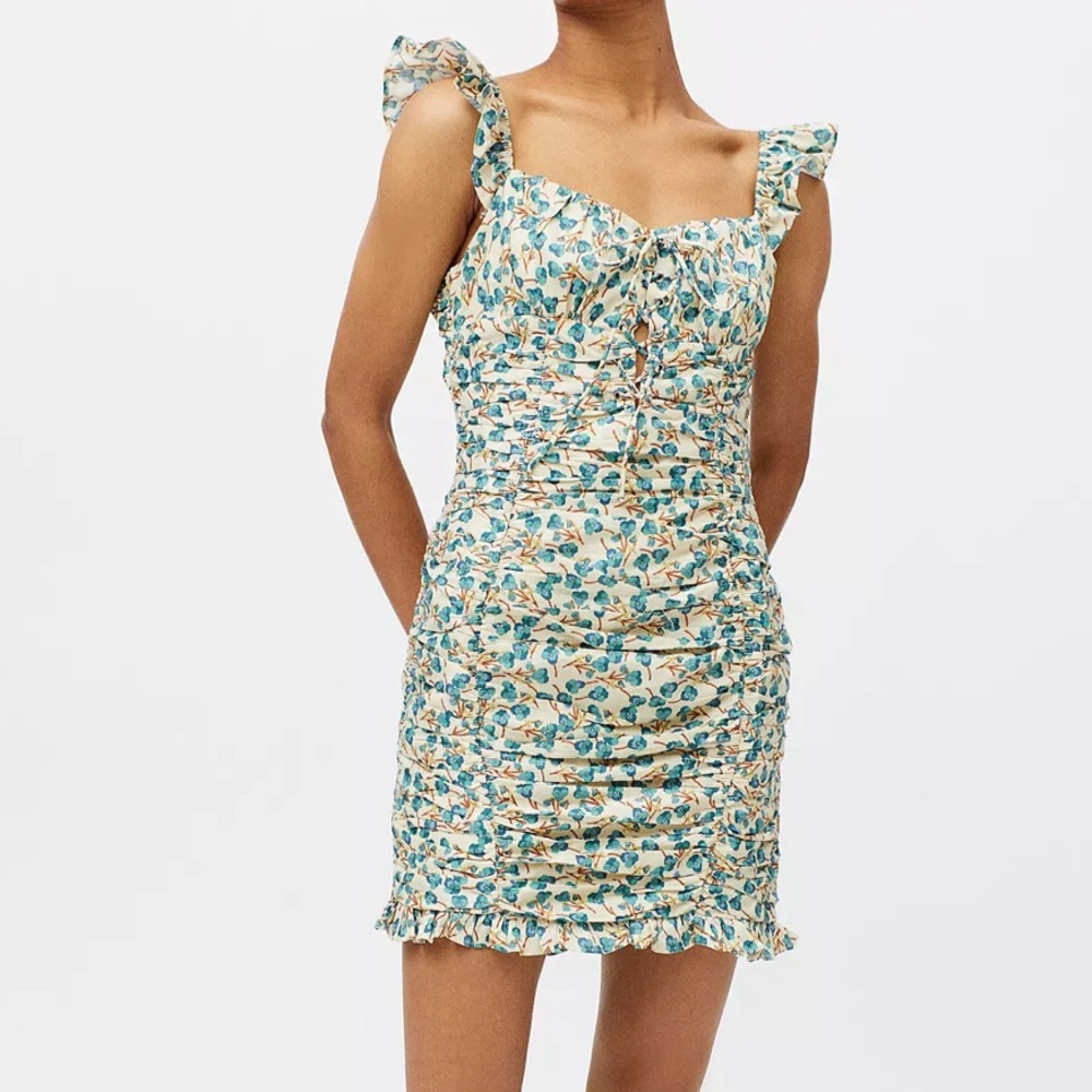 Kiss The Sky Lace-Up Shirred Mini Dress